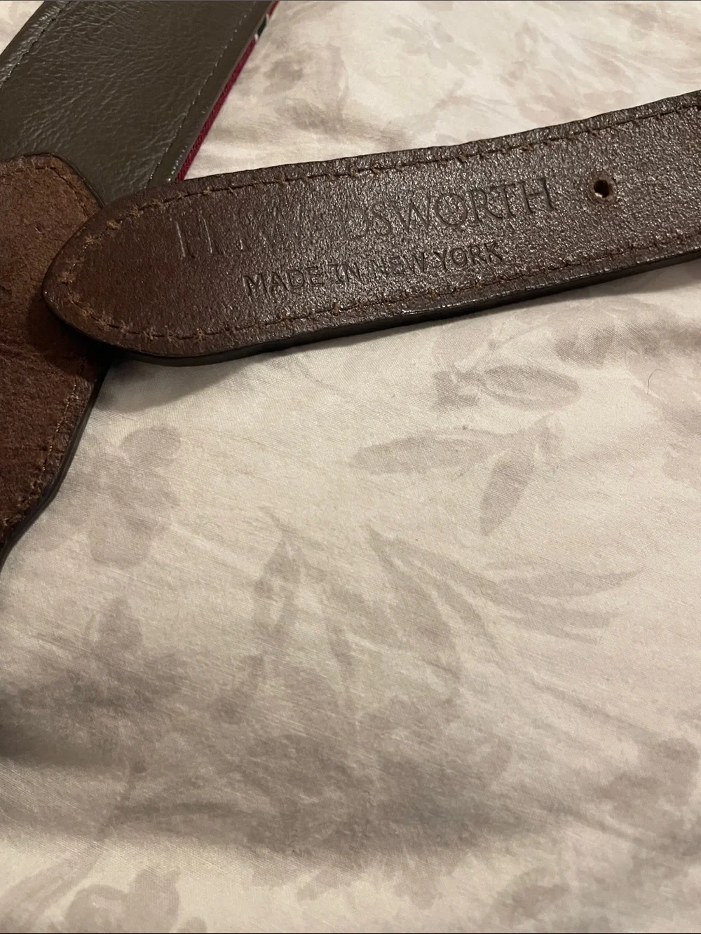 FH Wadsworth leather and fabric belt maroon and navy striped genuine leather nyc